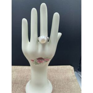 Silver Faux Large  Pearl Ring Size 7.5